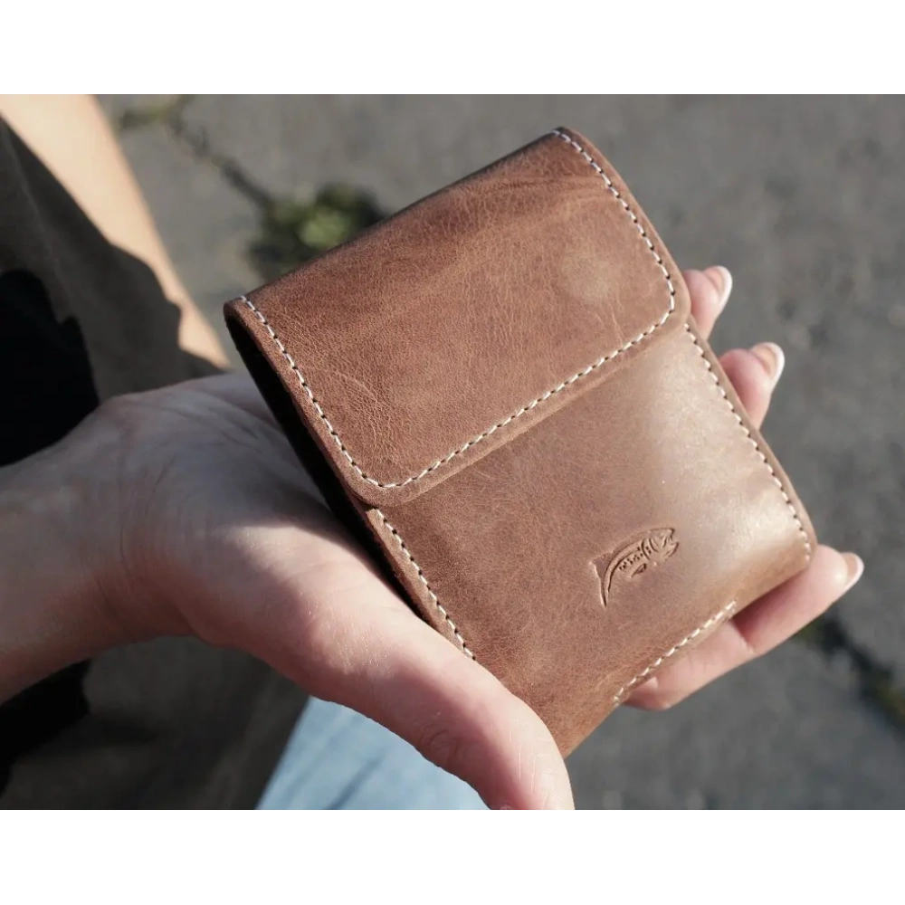 Skórzane etui na szyję / do paska / do szlufki LURESKO HECTOR FLIP M do modeli Flip (brąz vintage  biała nić)