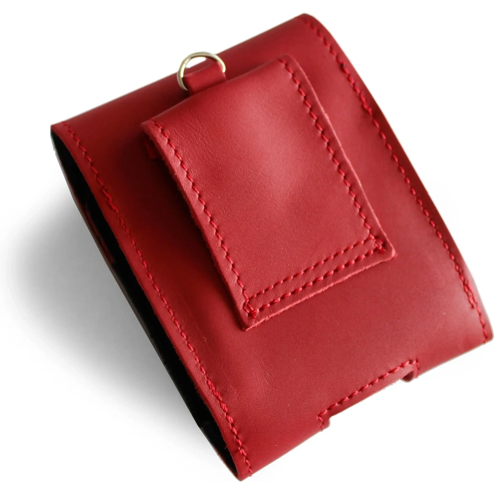 Skórzane etui na szyję / do paska / do szlufki LURESKO HECTOR FLIP M do modeli Flip (czerwony gładki czerwona nić)