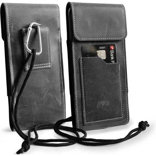 Buy LURESKO HECTOR XXL leather neck case / belt case / loop holster vertical 167x78x10mm (gray vintage white thread) - LUR122 - {ean13} - Home Screen Store Europe