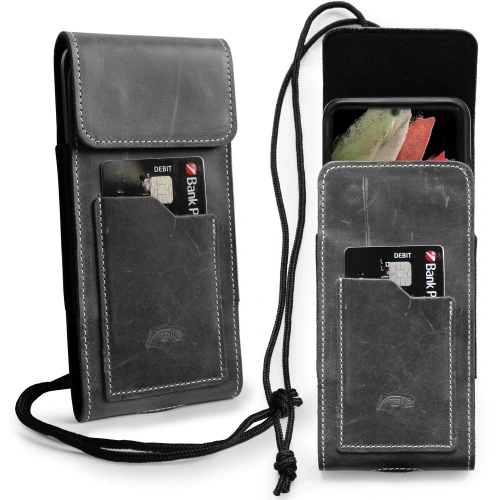 Buy LURESKO HECTOR XXL leather neck case / belt case / loop holster vertical 167x78x10mm (gray vintage white thread) - LUR122 - {ean13} - Home Screen Store Europe