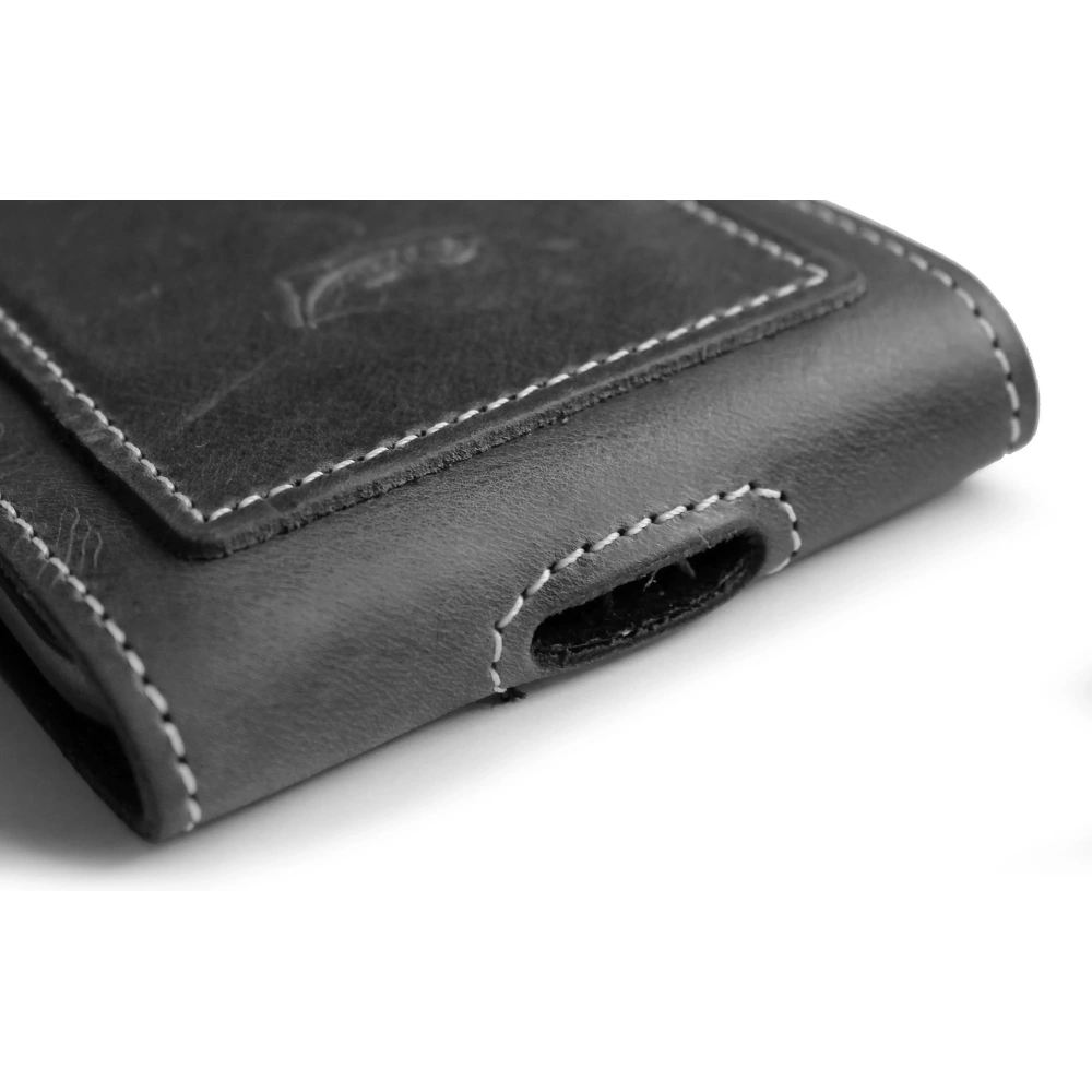 Skórzane etui na szyję / do paska / do szlufki kabura pionowa LURESKO HECTOR XXL 167x78x10mm (szary vintage biała nić)