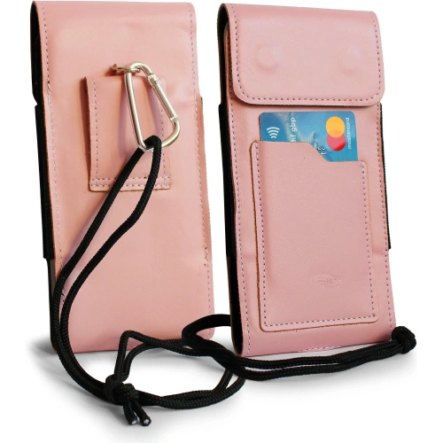 Buy LURESKO HECTOR XXL leather neck case / belt case / loop case vertical 167x78x10mm (smooth pink with white thread) - LUR123 - {ean13} - Home Screen Store Europe