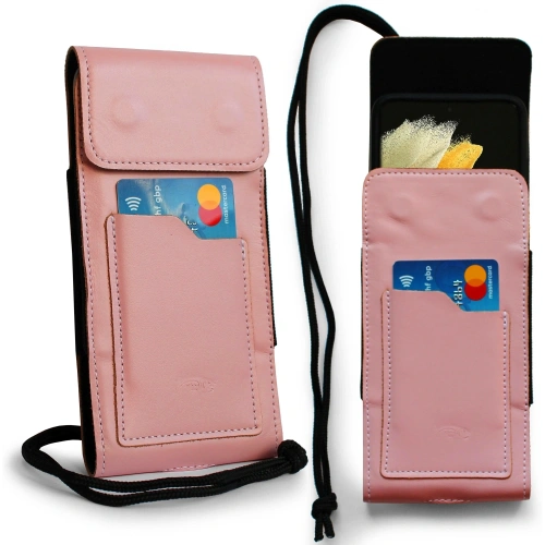 Buy LURESKO HECTOR XXL leather neck case / belt case / loop case vertical 167x78x10mm (smooth pink with white thread) - LUR123 - {ean13} - Home Screen Store Europe