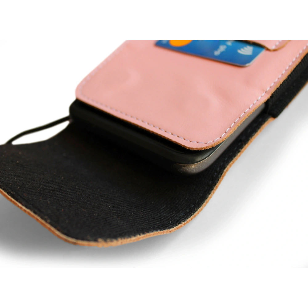 Skórzane etui na szyję / do paska / do szlufki kabura pionowa LURESKO HECTOR XXL 167x78x10mm (różowy gładki biała nić)