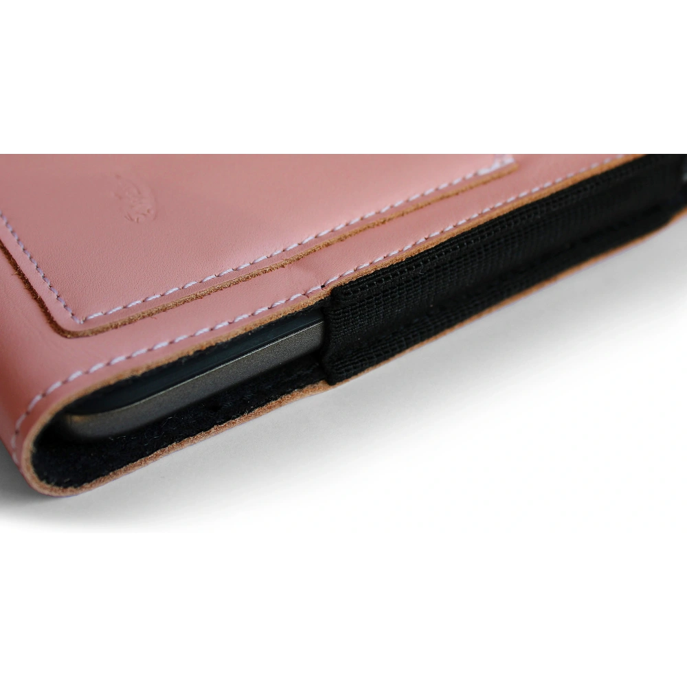 Skórzane etui na szyję / do paska / do szlufki kabura pionowa LURESKO HECTOR XXL 167x78x10mm (różowy gładki biała nić)