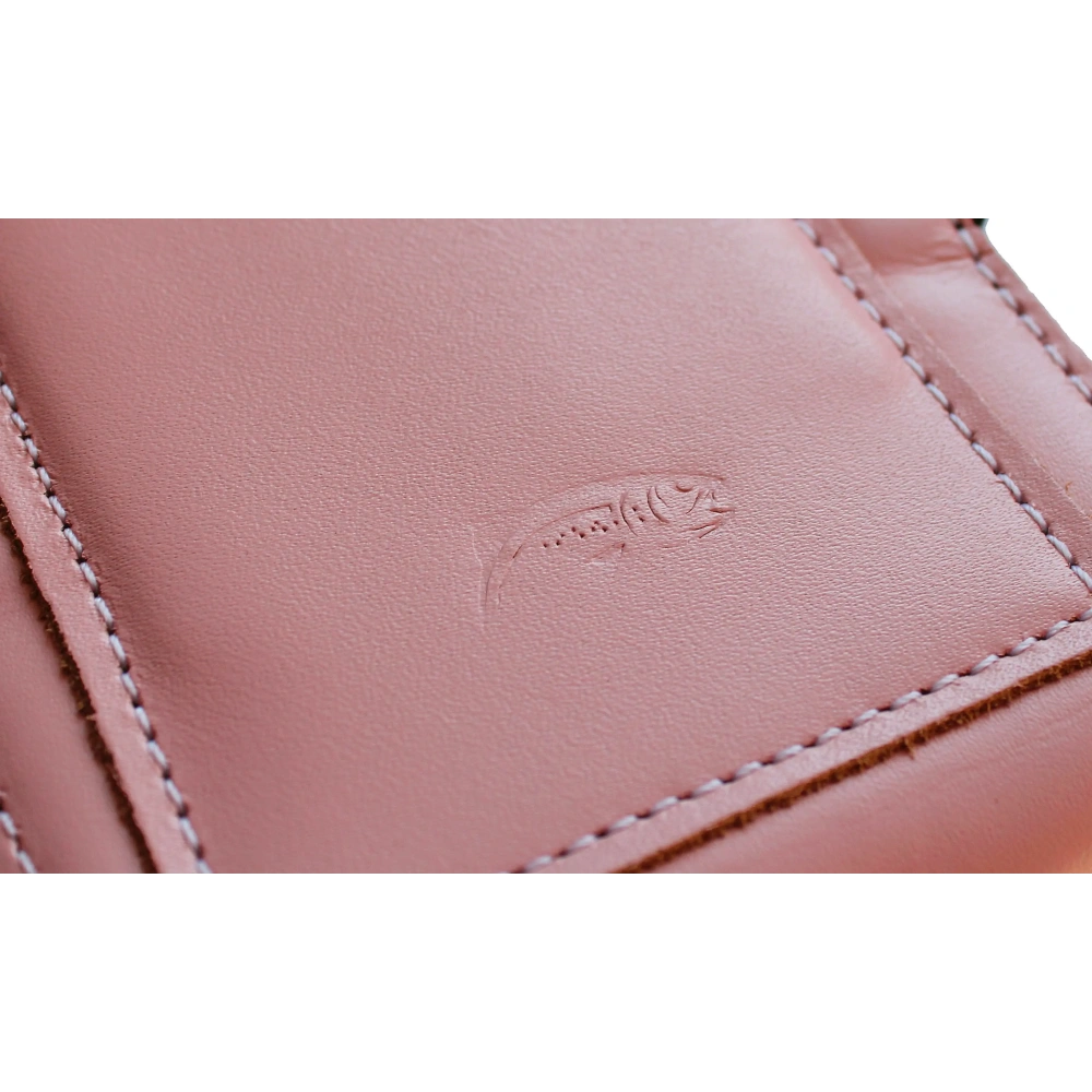 Skórzane etui na szyję / do paska / do szlufki kabura pionowa LURESKO HECTOR XXL 167x78x10mm (różowy gładki biała nić)