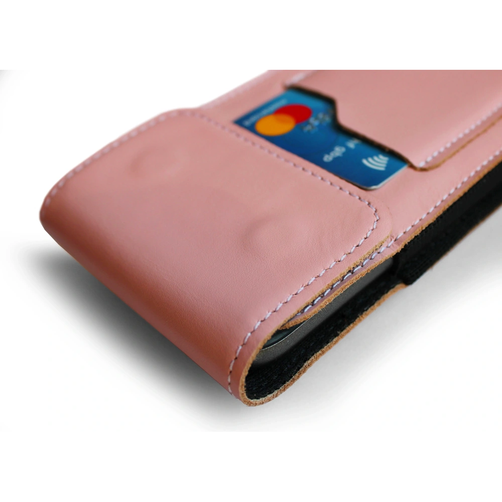 Skórzane etui na szyję / do paska / do szlufki kabura pionowa LURESKO HECTOR XXL 167x78x10mm (różowy gładki biała nić)