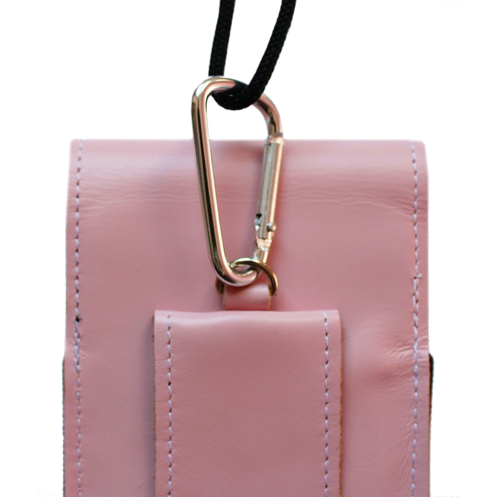 Skórzane etui na szyję / do paska / do szlufki kabura pionowa LURESKO HECTOR XXL 167x78x10mm (różowy gładki biała nić)