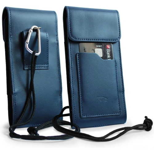 Buy LURESKO HECTOR XXL leather neck case / belt case / loop holster vertical 167x78x10mm (smooth blue with blue thread) - LUR124 - {ean13} - Home Screen Store Europe
