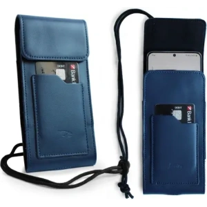 Buy LURESKO HECTOR XXL leather neck case / belt case / loop holster vertical 167x78x10mm (smooth blue with blue thread) - LUR124 - {ean13} - Home Screen Store Europe
