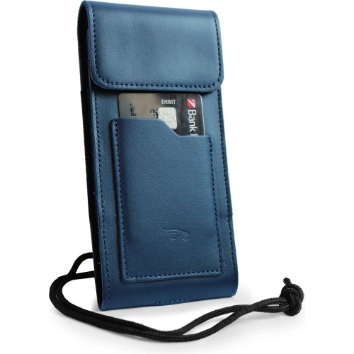 Buy LURESKO HECTOR XXL leather neck case / belt case / loop holster vertical 167x78x10mm (smooth blue with blue thread) - LUR124 - {ean13} - Home Screen Store Europe