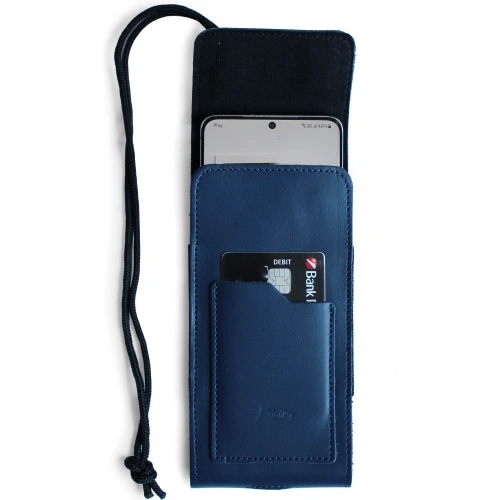 Buy LURESKO HECTOR XXL leather neck case / belt case / loop holster vertical 167x78x10mm (smooth blue with blue thread) - LUR124 - {ean13} - Home Screen Store Europe