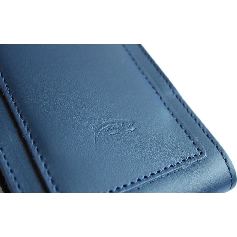 Skórzane etui na szyję / do paska / do szlufki kabura pionowa LURESKO HECTOR XXL 167x78x10mm (niebieski gładki niebieska nić)