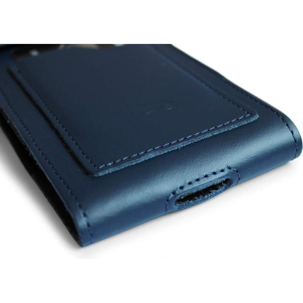 Skórzane etui na szyję / do paska / do szlufki kabura pionowa LURESKO HECTOR XXL 167x78x10mm (niebieski gładki niebieska nić)