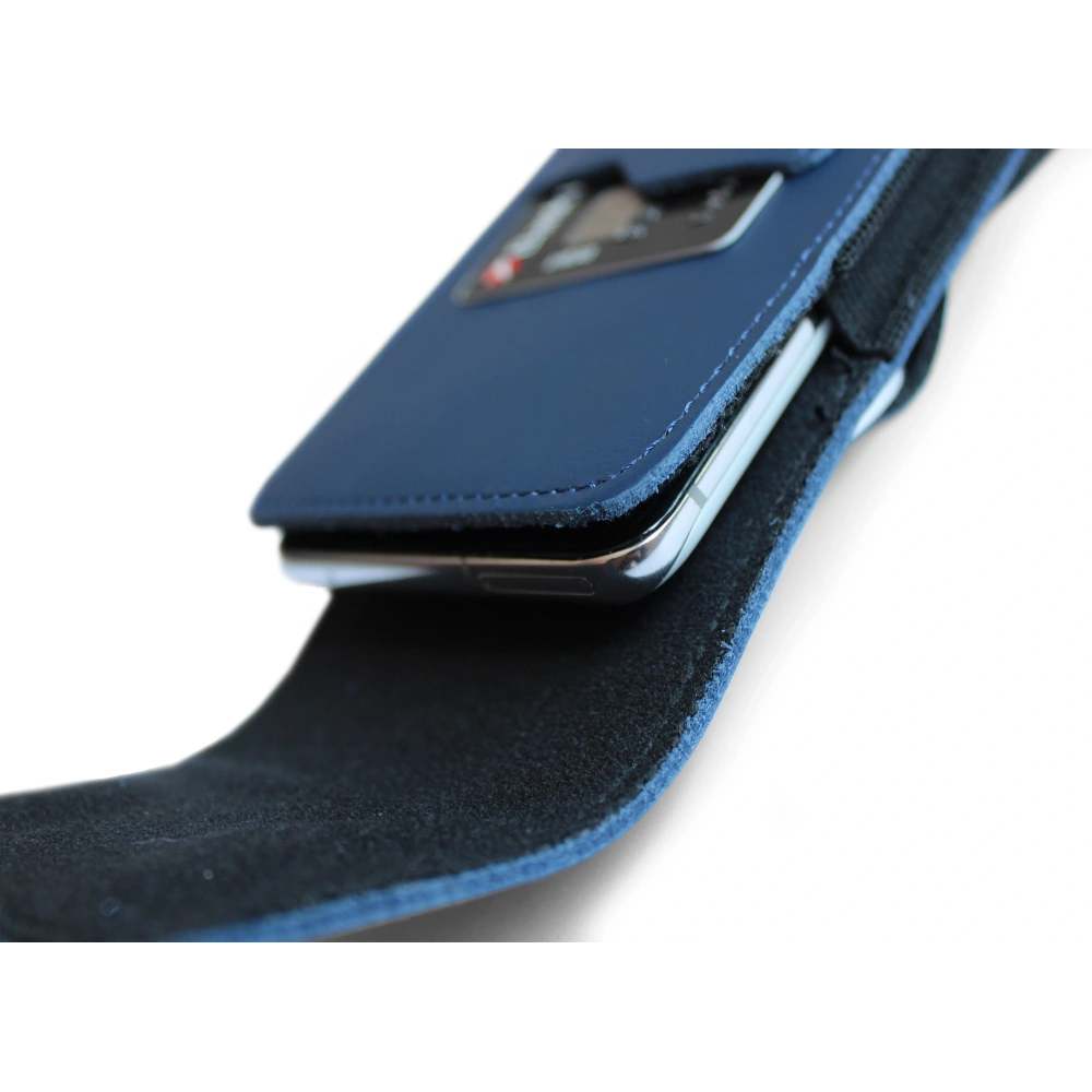 Skórzane etui na szyję / do paska / do szlufki kabura pionowa LURESKO HECTOR XXL 167x78x10mm (niebieski gładki niebieska nić)