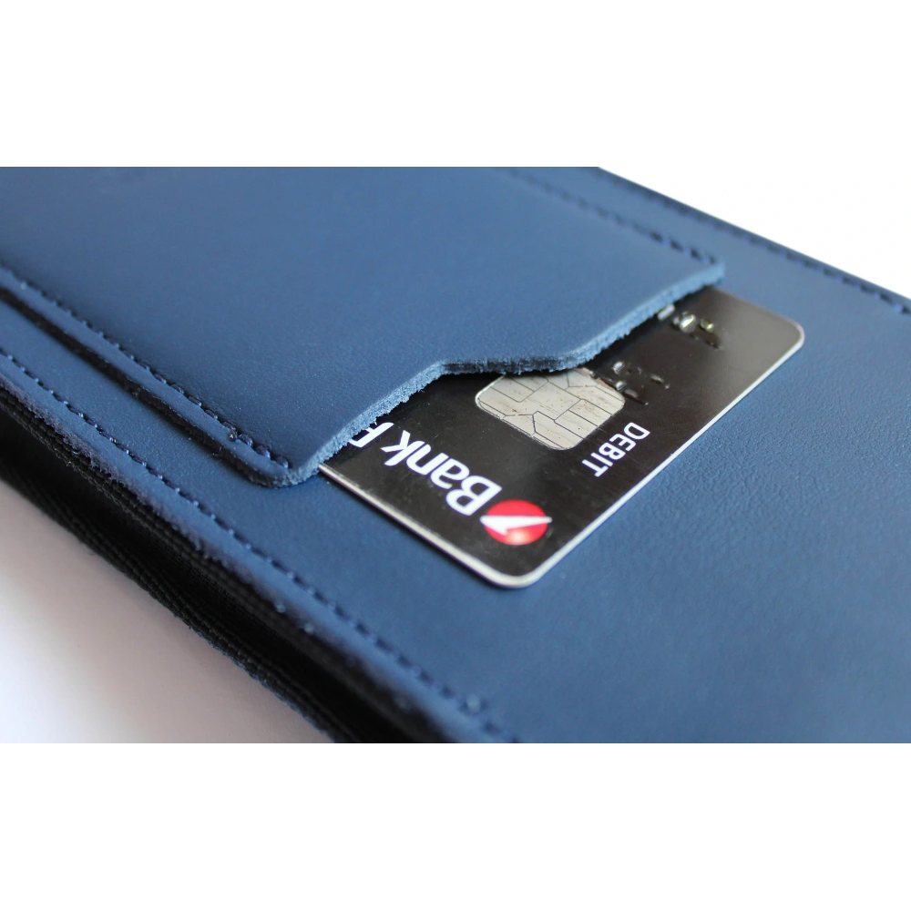 Skórzane etui na szyję / do paska / do szlufki kabura pionowa LURESKO HECTOR XXL 167x78x10mm (niebieski gładki niebieska nić)