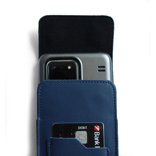 Buy LURESKO HECTOR XXL leather neck case / belt case / loop holster vertical 167x78x10mm (smooth blue with blue thread) - LUR124 - {ean13} - Home Screen Store Europe