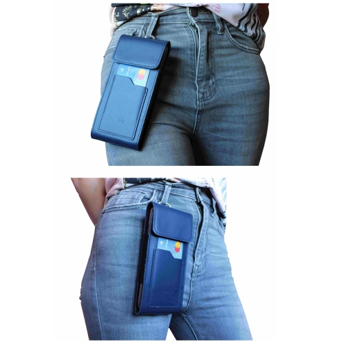 Buy LURESKO HECTOR XXL leather neck case / belt case / loop holster vertical 167x78x10mm (smooth blue with blue thread) - LUR124 - {ean13} - Home Screen Store Europe