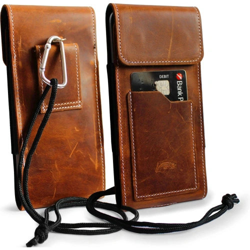 Buy LURESKO HECTOR XXL R XXL leather neck case / belt case / loop holster vertical 167x78x10mm (light vintage brown with white thread) - LUR125 - {ean13} - Home Screen Store Europe