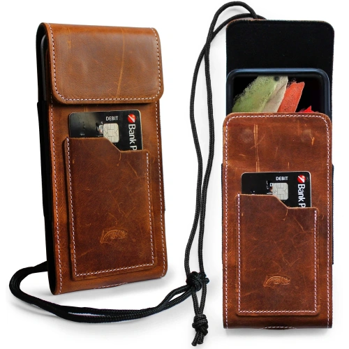 Buy LURESKO HECTOR XXL R XXL leather neck case / belt case / loop holster vertical 167x78x10mm (light vintage brown with white thread) - LUR125 - {ean13} - Home Screen Store Europe