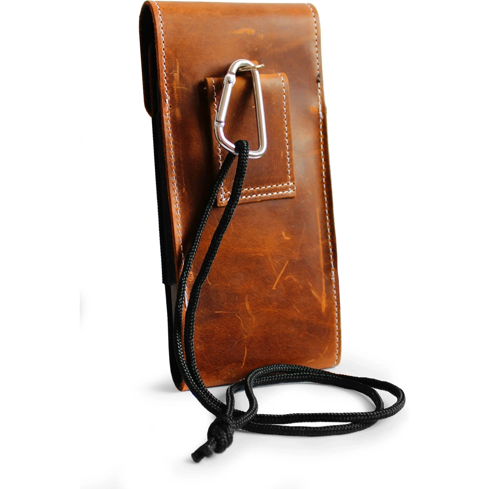 Skórzane etui na szyję / do paska / do szlufki kabura pionowa LURESKO HECTOR XXL 167x78x10mm (jasny brąz vintage biała nić)