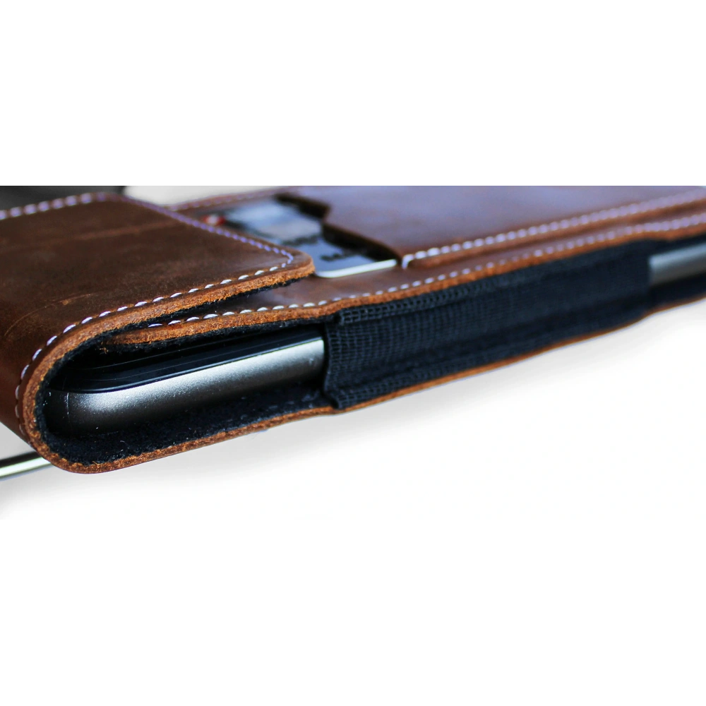 Skórzane etui na szyję / do paska / do szlufki kabura pionowa LURESKO HECTOR XXL 167x78x10mm (jasny brąz vintage biała nić)