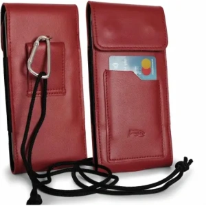 Buy LURESKO HECTOR XXL leather neck case / belt case / loop vertical holster 167x78x10mm (red smooth with red thread) - LUR126 - {ean13} - Home Screen Store Europe