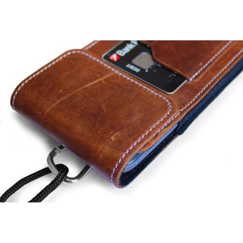 Buy LURESKO HECTOR XXL R XXL leather neck case / belt case / loop holster vertical 167x78x10mm (light vintage brown with white thread) - LUR125 - {ean13} - Home Screen Store Europe