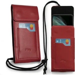 Buy LURESKO HECTOR XXL leather neck case / belt case / loop vertical holster 167x78x10mm (red smooth with red thread) - LUR126 - {ean13} - Home Screen Store Europe