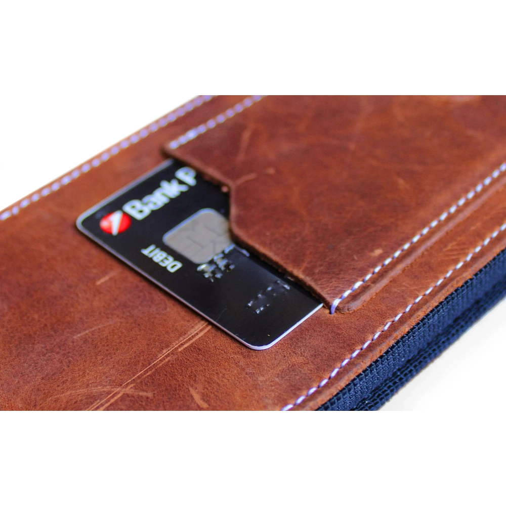 Skórzane etui na szyję / do paska / do szlufki kabura pionowa LURESKO HECTOR XXL 167x78x10mm (jasny brąz vintage biała nić)