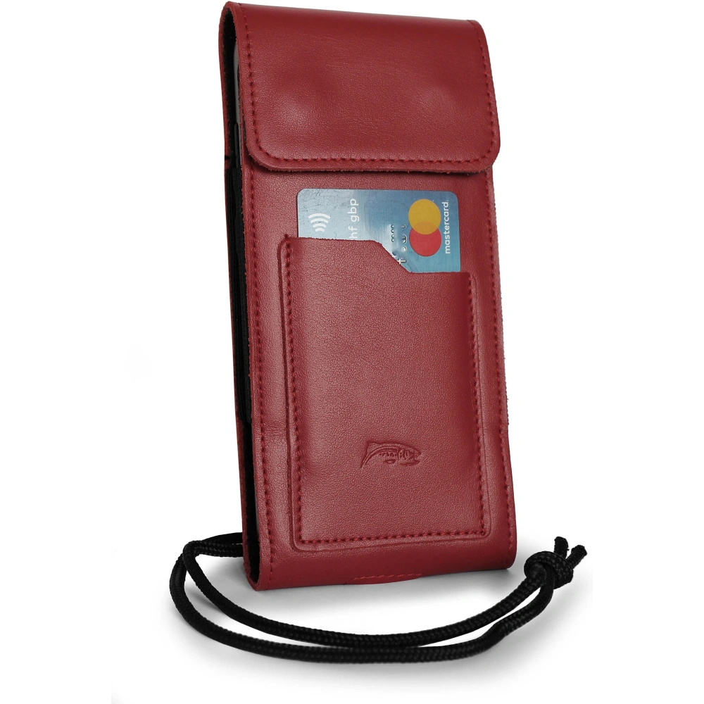 Skórzane etui na szyję / do paska / do szlufki kabura pionowa LURESKO HECTOR XXL 167x78x10mm (czerwony gładki czerwona nić)