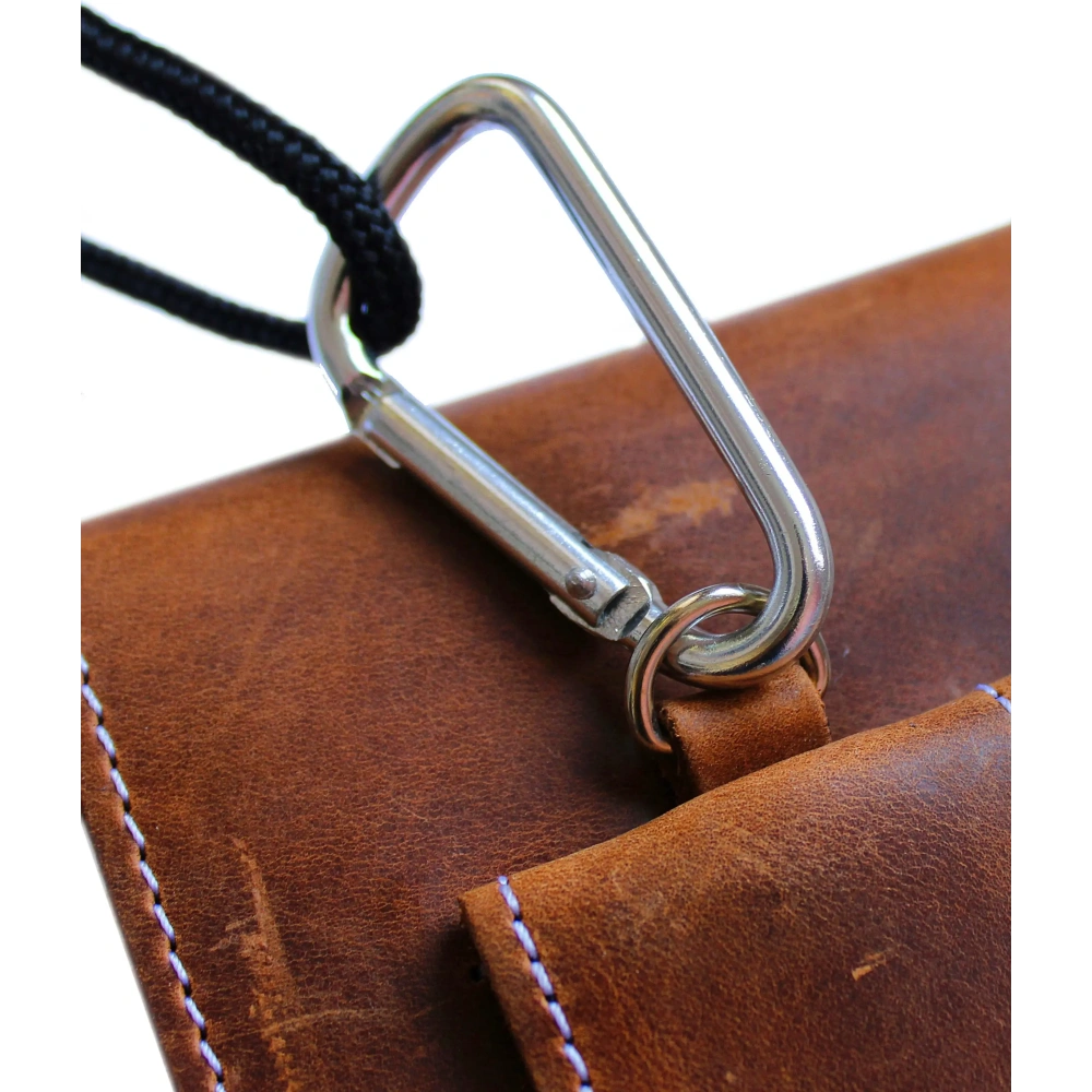 Skórzane etui na szyję / do paska / do szlufki kabura pionowa LURESKO HECTOR XXL 167x78x10mm (jasny brąz vintage biała nić)