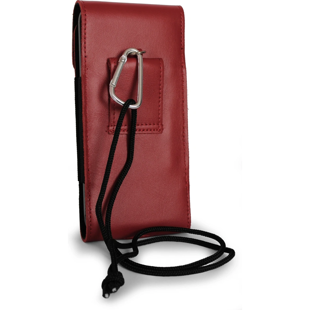Skórzane etui na szyję / do paska / do szlufki kabura pionowa LURESKO HECTOR XXL 167x78x10mm (czerwony gładki czerwona nić)