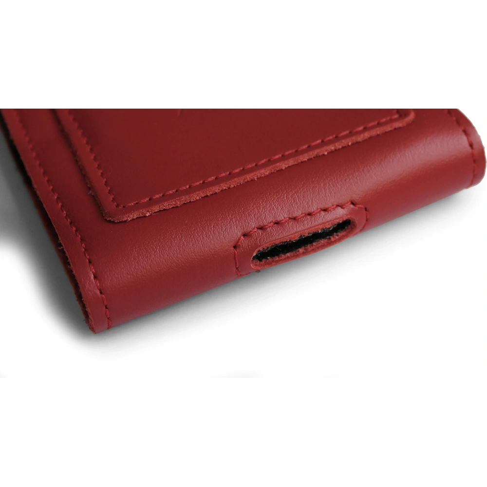 Skórzane etui na szyję / do paska / do szlufki kabura pionowa LURESKO HECTOR XXL 167x78x10mm (czerwony gładki czerwona nić)