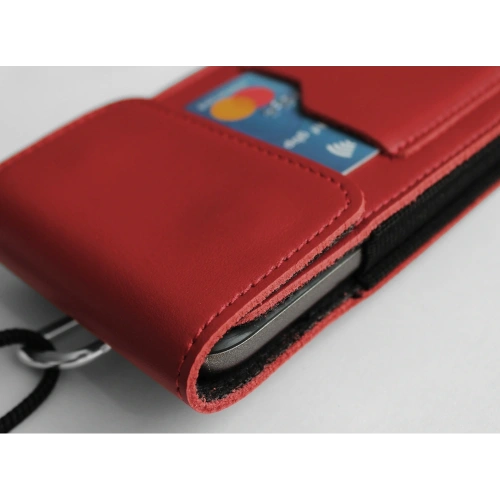 Buy LURESKO HECTOR XXL leather neck case / belt case / loop vertical holster 167x78x10mm (red smooth with red thread) - LUR126 - {ean13} - Home Screen Store Europe