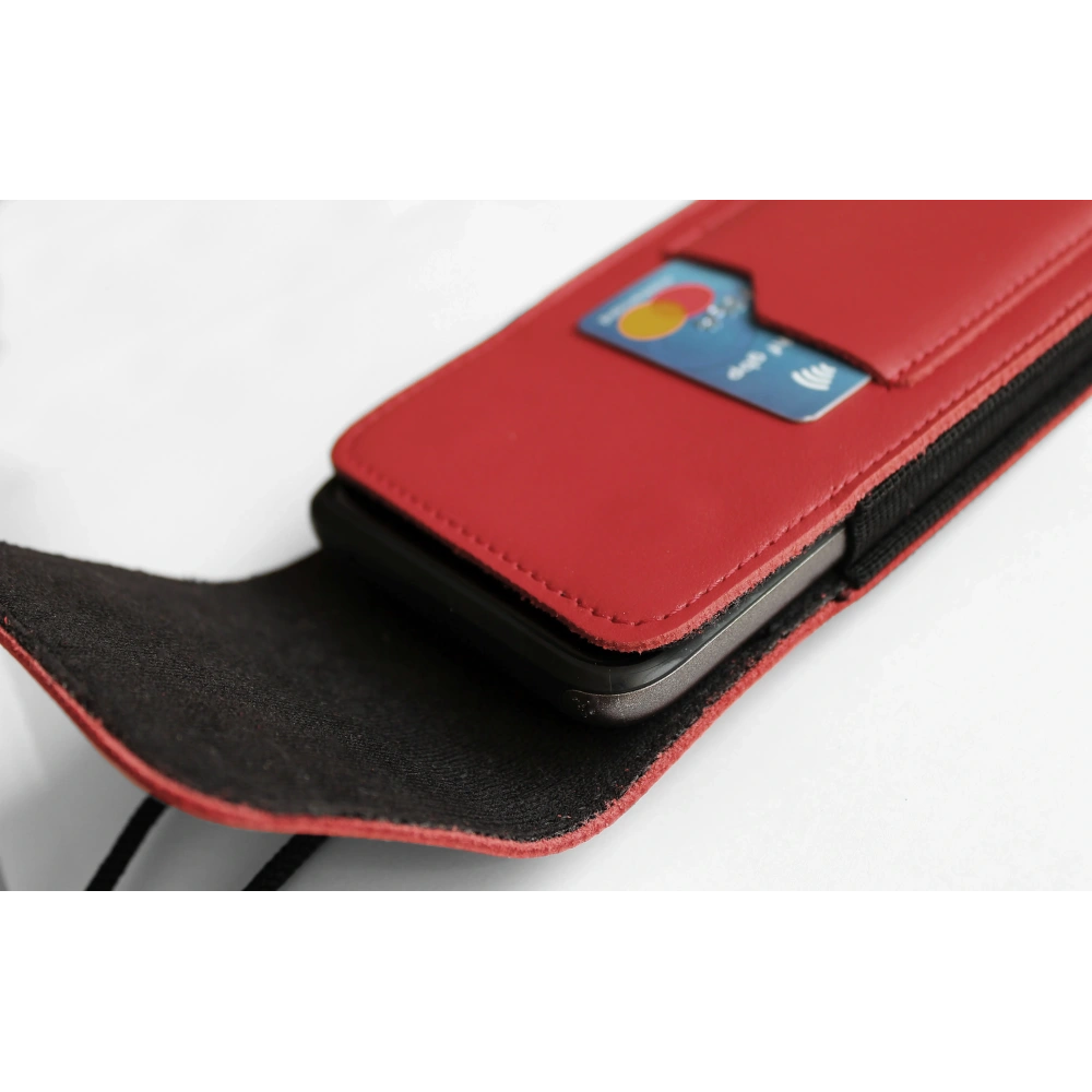 Skórzane etui na szyję / do paska / do szlufki kabura pionowa LURESKO HECTOR XXL 167x78x10mm (czerwony gładki czerwona nić)