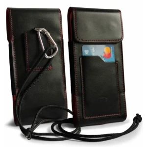 Buy LURESKO HECTOR XXL leather neck case / belt case / loop holster vertical 167x78x10mm (black smooth red thread red interior) - LUR127 - {ean13} - Home Screen Store Europe