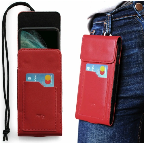 Buy LURESKO HECTOR XXL leather neck case / belt case / loop vertical holster 167x78x10mm (red smooth with red thread) - LUR126 - {ean13} - Home Screen Store Europe