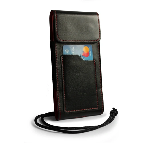 Buy LURESKO HECTOR XXL leather neck case / belt case / loop holster vertical 167x78x10mm (black smooth red thread red interior) - LUR127 - {ean13} - Home Screen Store Europe