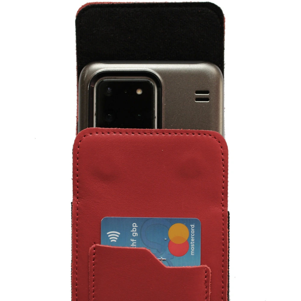 Skórzane etui na szyję / do paska / do szlufki kabura pionowa LURESKO HECTOR XXL 167x78x10mm (czerwony gładki czerwona nić)