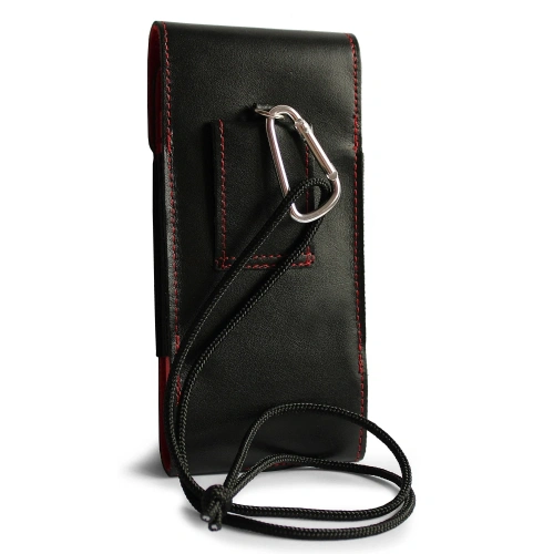Buy LURESKO HECTOR XXL leather neck case / belt case / loop holster vertical 167x78x10mm (black smooth red thread red interior) - LUR127 - {ean13} - Home Screen Store Europe