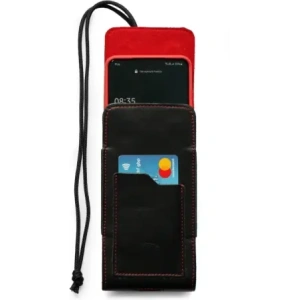 Buy LURESKO HECTOR XXL leather neck case / belt case / loop holster vertical 167x78x10mm (black smooth red thread red interior) - LUR127 - {ean13} - Home Screen Store Europe