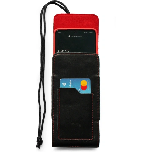 Buy LURESKO HECTOR XXL leather neck case / belt case / loop holster vertical 167x78x10mm (black smooth red thread red interior) - LUR127 - {ean13} - Home Screen Store Europe