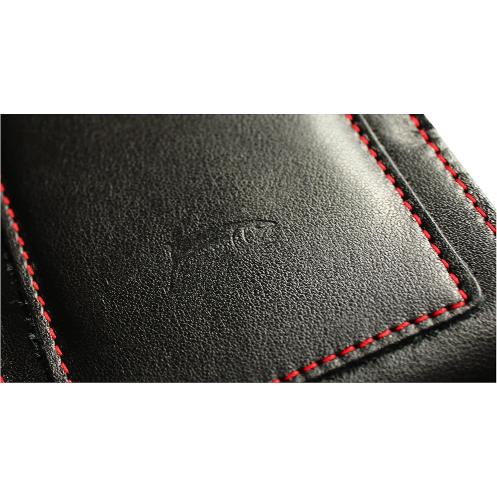 Skórzane etui na szyję / do paska / do szlufki kabura pionowa LURESKO HECTOR XXL 167x78x10mm (czarny gładki czerwona nić czerwony środek)