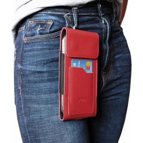 Buy LURESKO HECTOR XXL leather neck case / belt case / loop vertical holster 167x78x10mm (red smooth with red thread) - LUR126 - {ean13} - Home Screen Store Europe