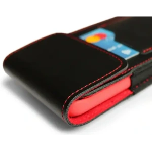 Buy LURESKO HECTOR XXL leather neck case / belt case / loop holster vertical 167x78x10mm (black smooth red thread red interior) - LUR127 - {ean13} - Home Screen Store Europe
