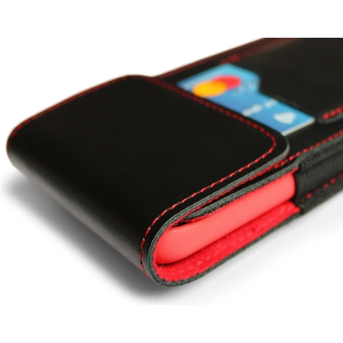 Buy LURESKO HECTOR XXL leather neck case / belt case / loop holster vertical 167x78x10mm (black smooth red thread red interior) - LUR127 - {ean13} - Home Screen Store Europe