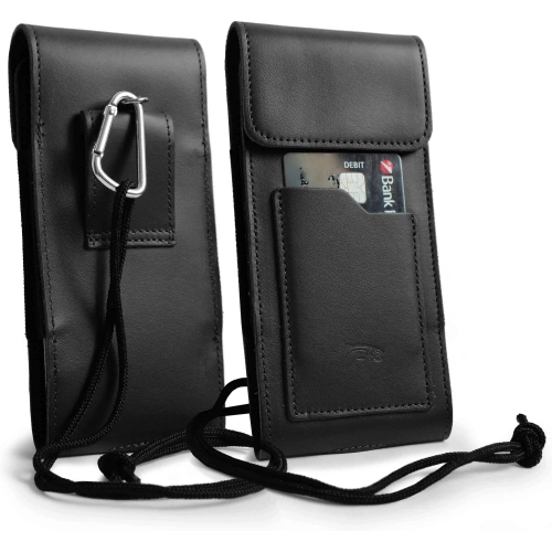 Buy LURESKO HECTOR XXL leather neck case / belt case / loop case / vertical holster 167x78x10mm (black smooth with black thread) - LUR128 - {ean13} - Home Screen Store Europe