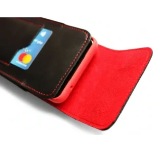 Buy LURESKO HECTOR XXL leather neck case / belt case / loop holster vertical 167x78x10mm (black smooth red thread red interior) - LUR127 - {ean13} - Home Screen Store Europe