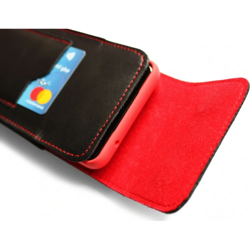 Buy LURESKO HECTOR XXL leather neck case / belt case / loop holster vertical 167x78x10mm (black smooth red thread red interior) - LUR127 - {ean13} - Home Screen Store Europe